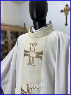 White Collared Vestment Chasuble & Stole