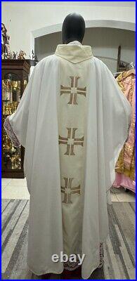 White Collared Vestment Chasuble & Stole