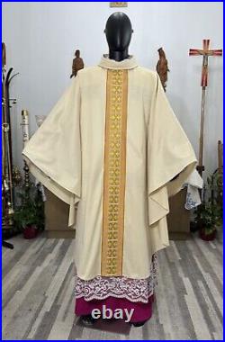 White Collared Vestment Chasuble & Stole CM Almy