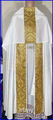 White Cope + Stole + Humeral Veil Set- Church Vestment Chasuble