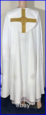 White Cope + Stole + Humeral Veil Set- Church Vestment Chasuble