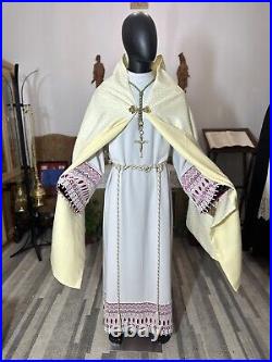 White Cope + Stole + Humeral Veil Set- Church Vestment Chasuble- (CW0005)
