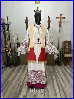 White Cope Vestment Chasuble With Stole And Humeral Veil