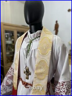 White Cope Vestment Chasuble With Stole And Humeral Veil