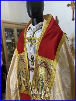 White Cope Vestment Chasuble With Stole And Humeral Veil