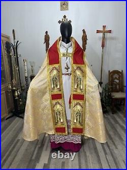 White Cope Vestment Chasuble With Stole And Humeral Veil