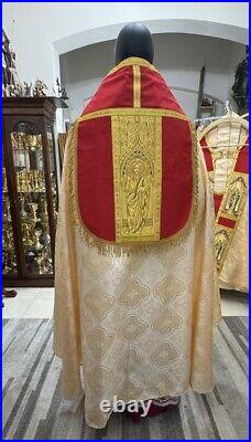 White Cope Vestment Chasuble With Stole And Humeral Veil