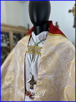 White Cope Vestment Chasuble With Stole And Humeral Veil