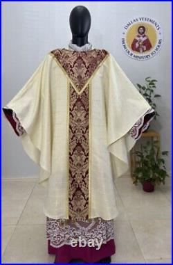 White Gold Gothic Damask Vestment Chasuble & Stole