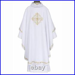White Holy Trinity Cross Chasuble with Gold-Toned Embroidered Edges, 59 In