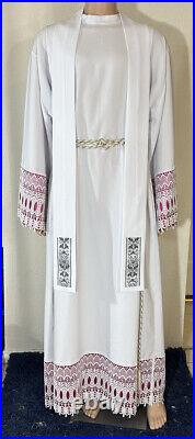 White Ivory Chasuble With Silver Banding + Stole (ws0017)