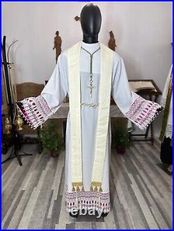 White Ivory Christ The High Priest Chasuble + Stole (wr00097)