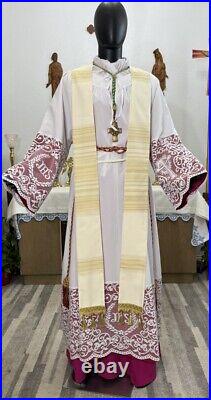 White Ivory Collared Vestment Chasuble & Stole