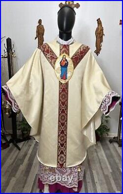 White Ivory Vestment Chasuble & Stole Sacred Heart Of Jesus