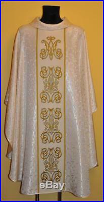 White Marian Embroidered Messgewand Chasuble Vestment Kasel