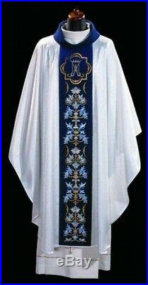 White Marian Embroidered Messgewand Chasuble Vestment Kasel