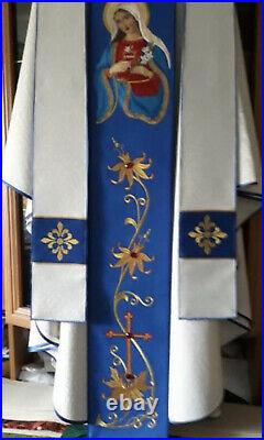 White Marian Messgewand Chasuble Vestment Kasel