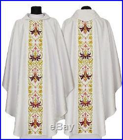 White Messgewand Chasuble Kasel Vestment Casula 637-B25 us