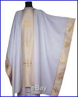 White Monastic Chasuble Kasel Messgewand Vestment Casula MX009-B us
