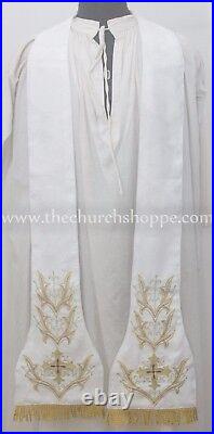 White Roman Chasuble Fiddleback Vestment and mass set IHS embroidery NEW