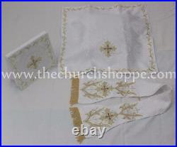 White Roman Chasuble Fiddleback Vestment and mass set IHS embroidery NEW