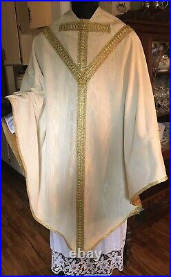 White Silk Conical Chasuble (5 piece vestment set)