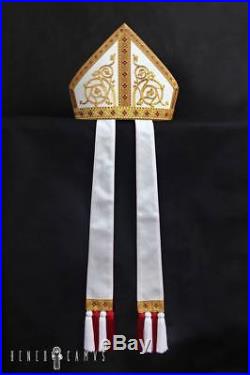 White Silk Episcopal Bishop Becket Mitre Pretiosa Chasuble Kasel Messgewand