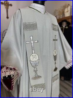 White Silver Chasuble + Overlay Stole
