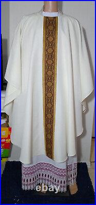 White Vestment Chasuble & Stole Custom Made White Ancient Banding Style