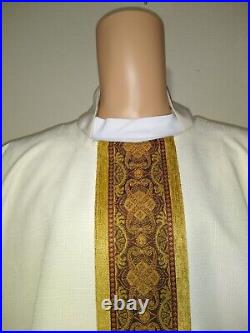 White Vestment Chasuble & Stole Custom Made White Ancient Banding Style