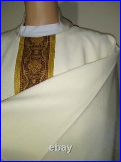 White Vestment Chasuble & Stole Custom Made White Ancient Banding Style