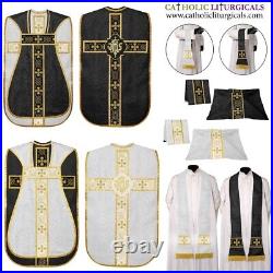 White and Black Reversible Travel Fiddleback Vestment IHS with 5pc mass set