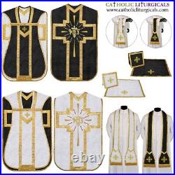 White and Black Reversible Travel Fiddleback Vestment IHS with 5pc mass set