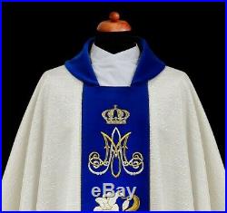 White ecru Embroidered Messgewand Chasuble Vestment Kasel