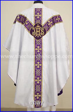 White gothic vestment & 5pc mass and stole set, Gothic chasuble, casula, casel