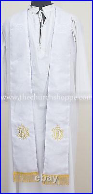 White gothic vestment & 5pc mass and stole set, Gothic chasuble, casula, casel