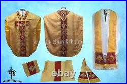 YELLOW Chasuble. St. Philip Neri Style vestment & mass set, IHS Embroidery