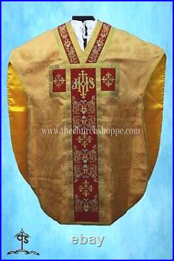 YELLOW Chasuble. St. Philip Neri Style vestment & mass set, IHS Embroidery