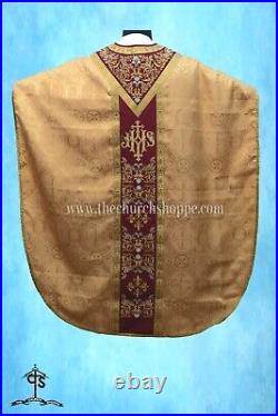 YELLOW Chasuble. St. Philip Neri Style vestment & mass set, IHS Embroidery