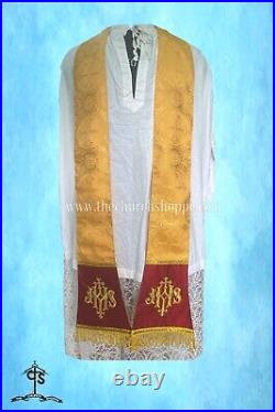 YELLOW Chasuble. St. Philip Neri Style vestment & mass set, IHS Embroidery