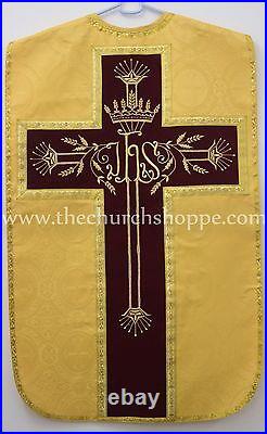 YELLOW Roman Chasuble Fiddleback Set Vestment Fiddleback and mass set, Casulla