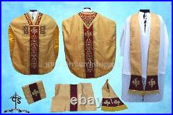 Yellow Chasuble. St. Philip Neri Style vestment & mass set, IHS Embroidery