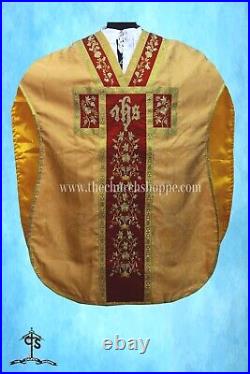 Yellow Chasuble. St. Philip Neri Style vestment & mass set, IHS Embroidery