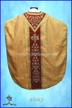 Yellow Chasuble. St. Philip Neri Style vestment & mass set, IHS Embroidery