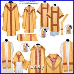 Yellow Gold Solemn High Mass Set, New, Chasuble, Dalmatic, Tunicle, Cope, Veil