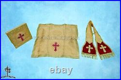 Yellow Roman Chasuble Fiddleback Vestment and Mass set, IHS embroidery