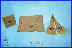 Yellow Roman Chasuble Fiddleback Vestment and Mass set, IHS embroidery