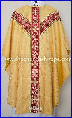 Yellow gothic vestment & mass and stole set, Gothic chasuble, casula, casel