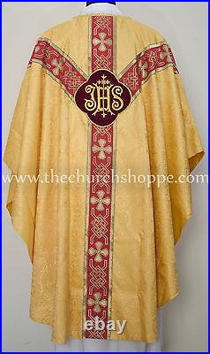 Yellow gothic vestment & mass and stole set, Gothic chasuble, casula, casel