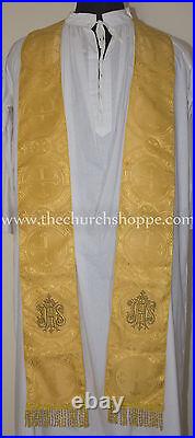 Yellow gothic vestment & mass and stole set, Gothic chasuble, casula, casel